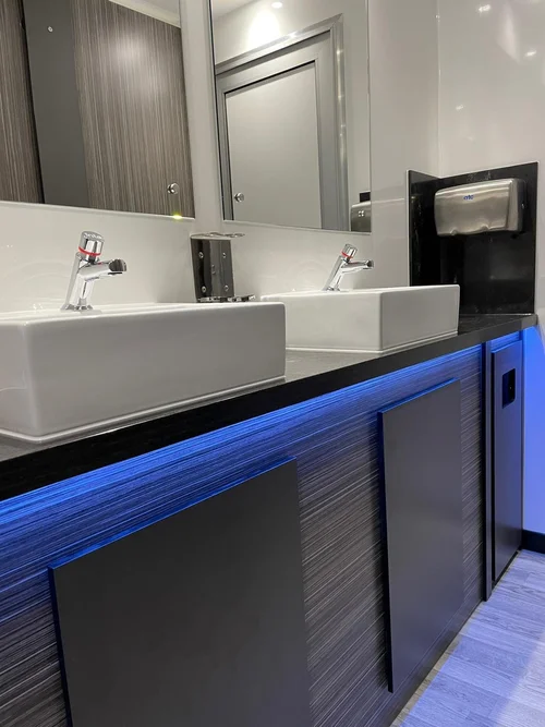 Close-Up of Blue LED Lighting Hi-Mac Worktops